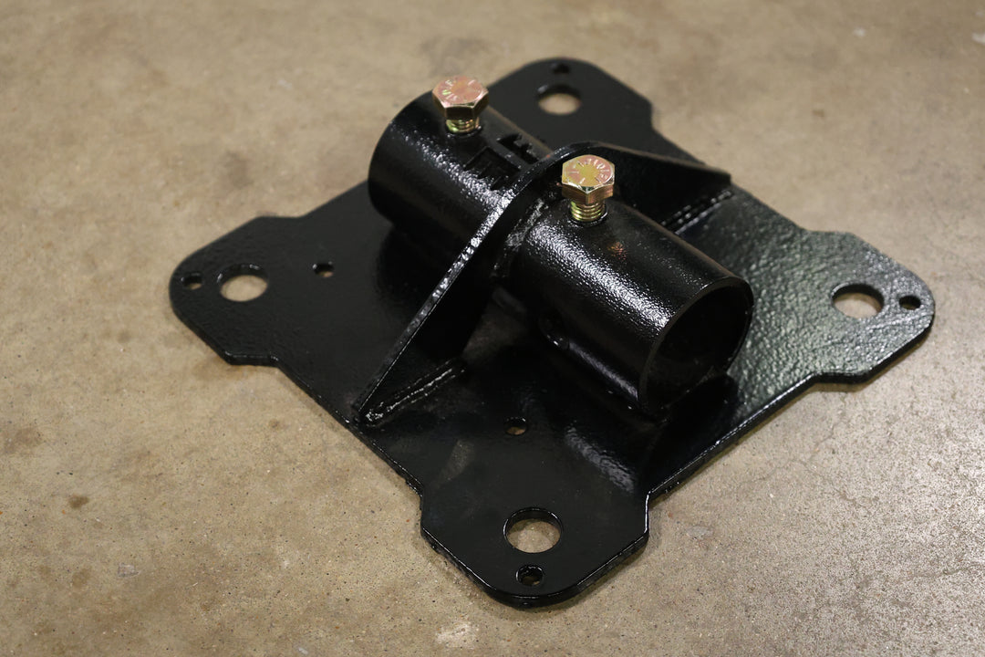 Bracket designed for mounting pipe horizontally to the top of truss.